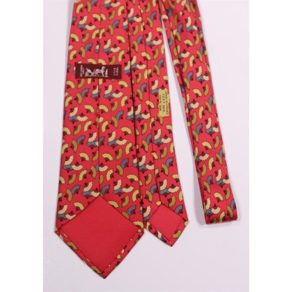 Hermes Silk Tie Red Asian Fan Print Design Necktie 7237 MA Japanese - Picture 4 of 6